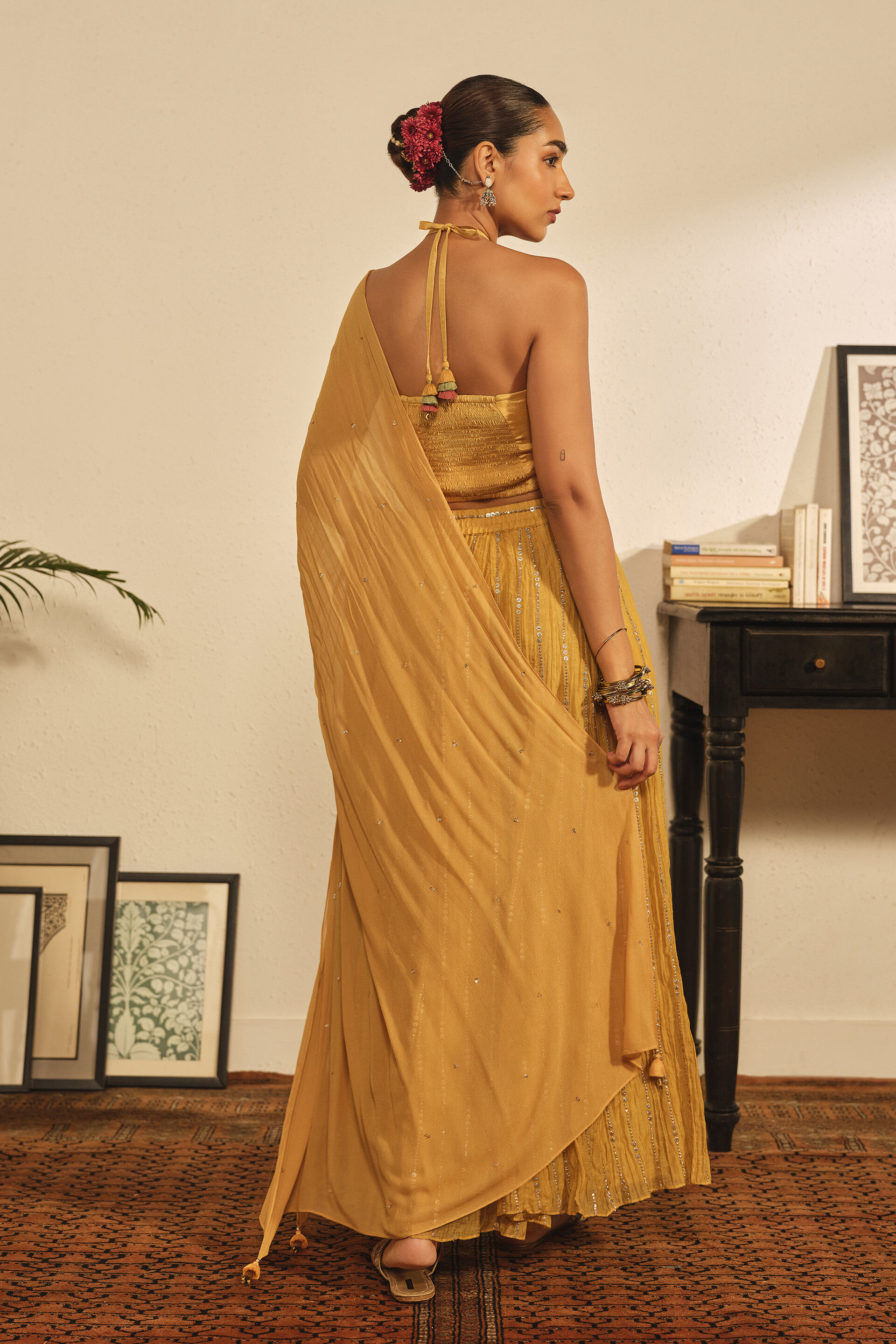 Embroidered Skirt Set in Yellow, Yellow, image 4